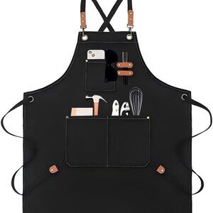 Chef Aprons for Women Men with Large Pockets Cooking Aprons Canvas Cross Back Wa